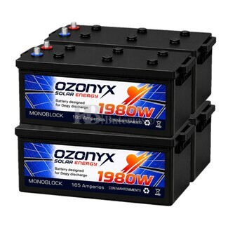 4 Bater�as Solares 165 Amperios 12 Voltios | Con Mantenimiento Ozonyx OZX165.A